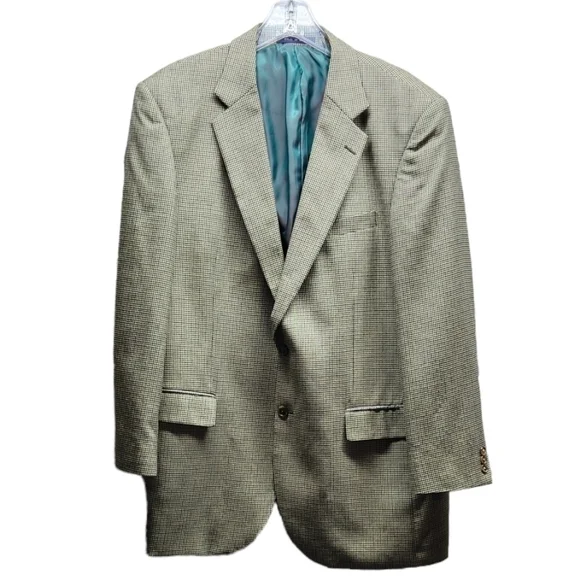 ALAN Flusser 44L Brown Houndstooth 2-Button Blazer Sport Coat Suit Jacket Silk - Picture 2 of 12